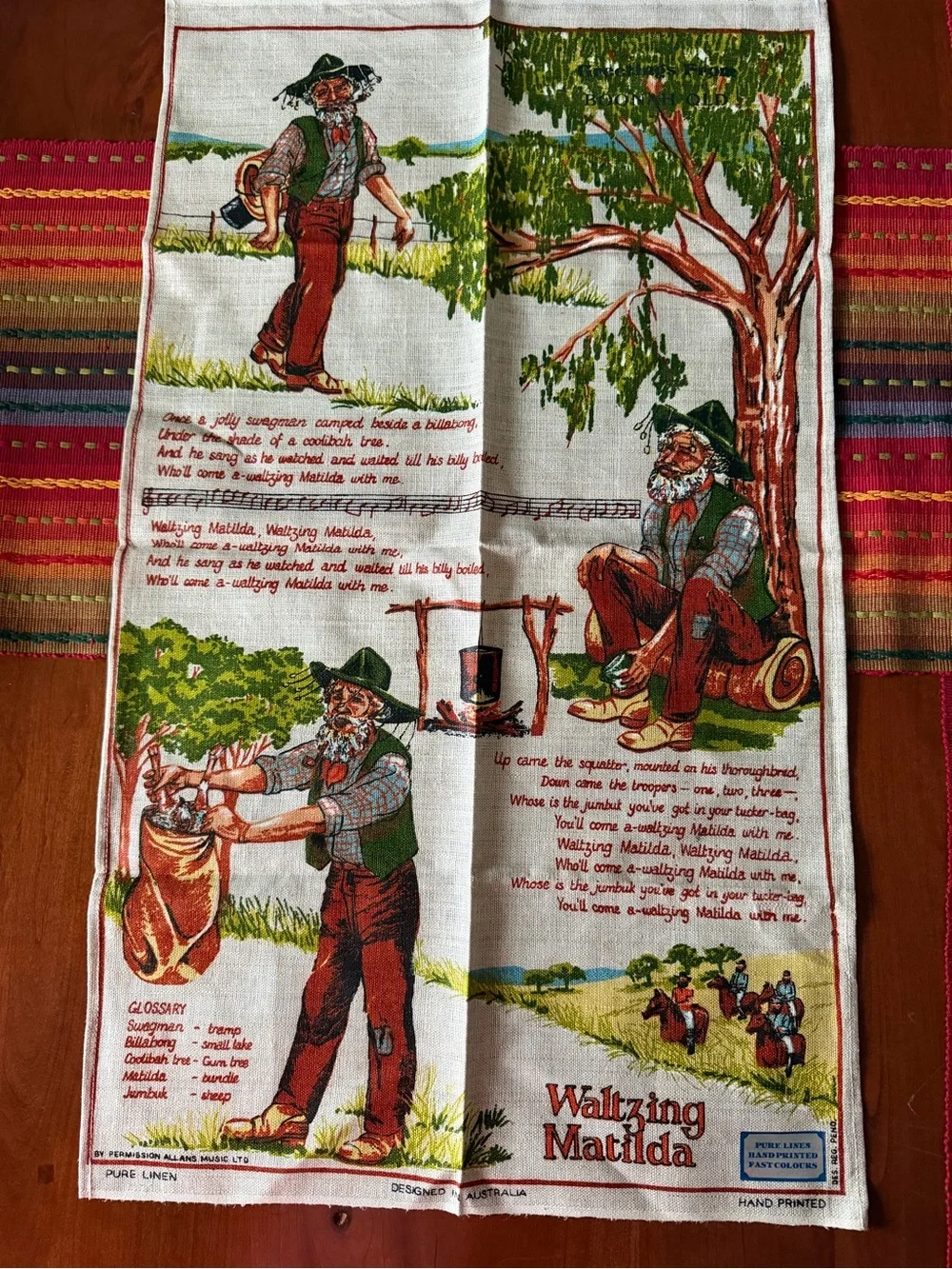 Waltzing Matilda Printed Linen tea towel.
